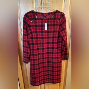 NWT Talbots Red and Black Plaid Long Sleeve Dress Size SP